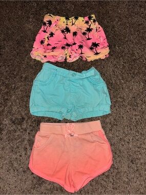 Girls' 3-Pack Summer Shorts Set - Pink Palm, Aqua, Coral